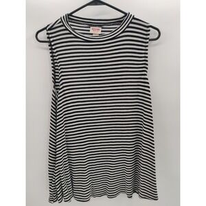 Mossimo Black White Striped Ribbed Tank Top‎ Womens Medium Sleeveless Crew Neck